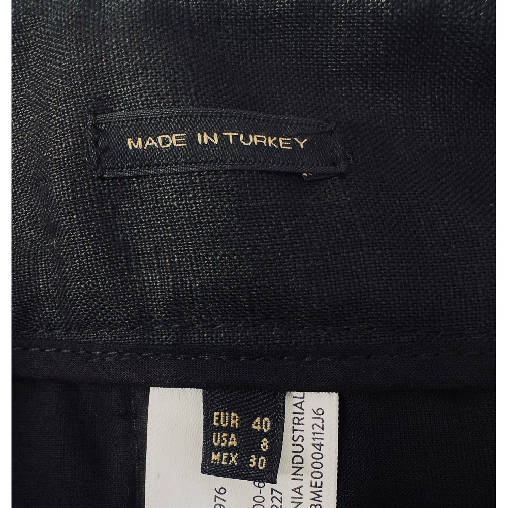 NWOT Massimo Dutti Black 100 Linen Cropped Wide Leg Trousers 8 Flat Zip Pants - Picture 6 of 8